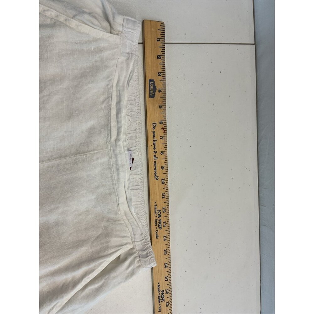 Match Point White M 100% Linen Wide Leg crop‎ Pants lagenlook minimalist artsy - Picture 7 of 9